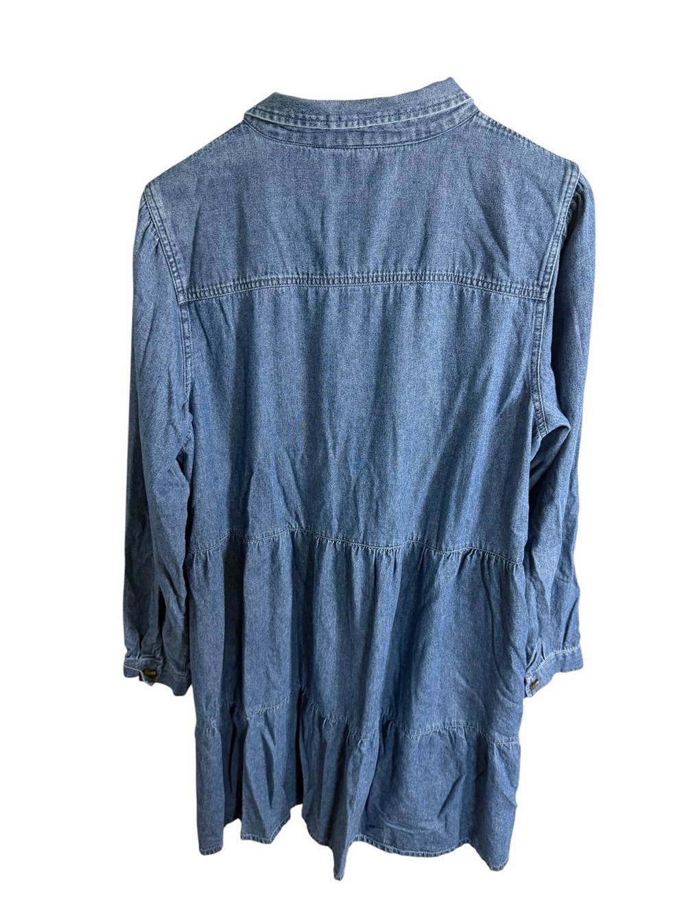 American Eagle Outfitters Denim Tiered Shirt Dress - Blue L Long - Picture 3 of 7